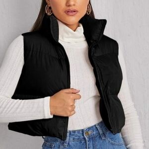 Shein Black Puffer Vest Cropped Length Med